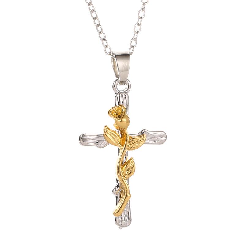 Vine Cross Necklace Retro Fashion Leaf Cross Necklace Men and Women Simple Necklace