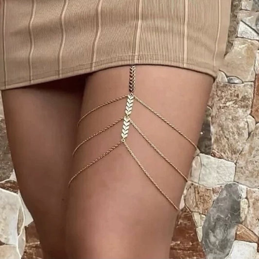 C386 Sexy Wheat Ear Aircraft Chain Leg Ring Multi-Layer Leisure Vacation Personality Hip Hop Leg Chain Female