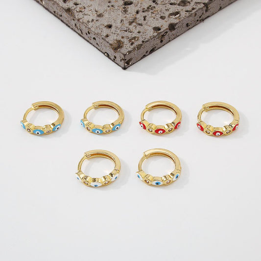 ZE94 Simple Accessories Zircon Oil Drip Circle Earrings Creative Devil's Eye Temperament Fashion Earrings