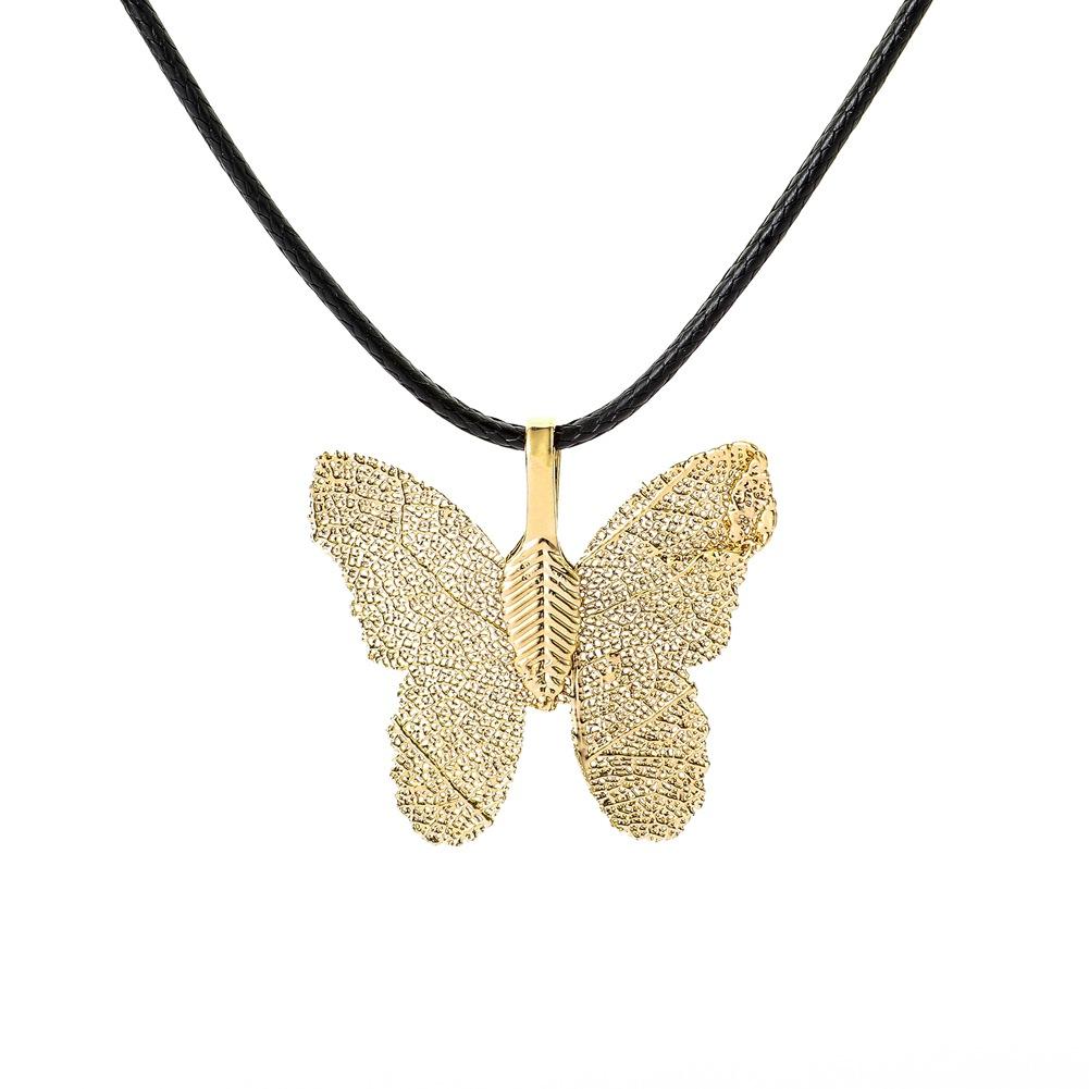 Creative Personality Gold-plated Butterfly Real Leaf Specimen Pendant Earrings Clavicle Necklace Set