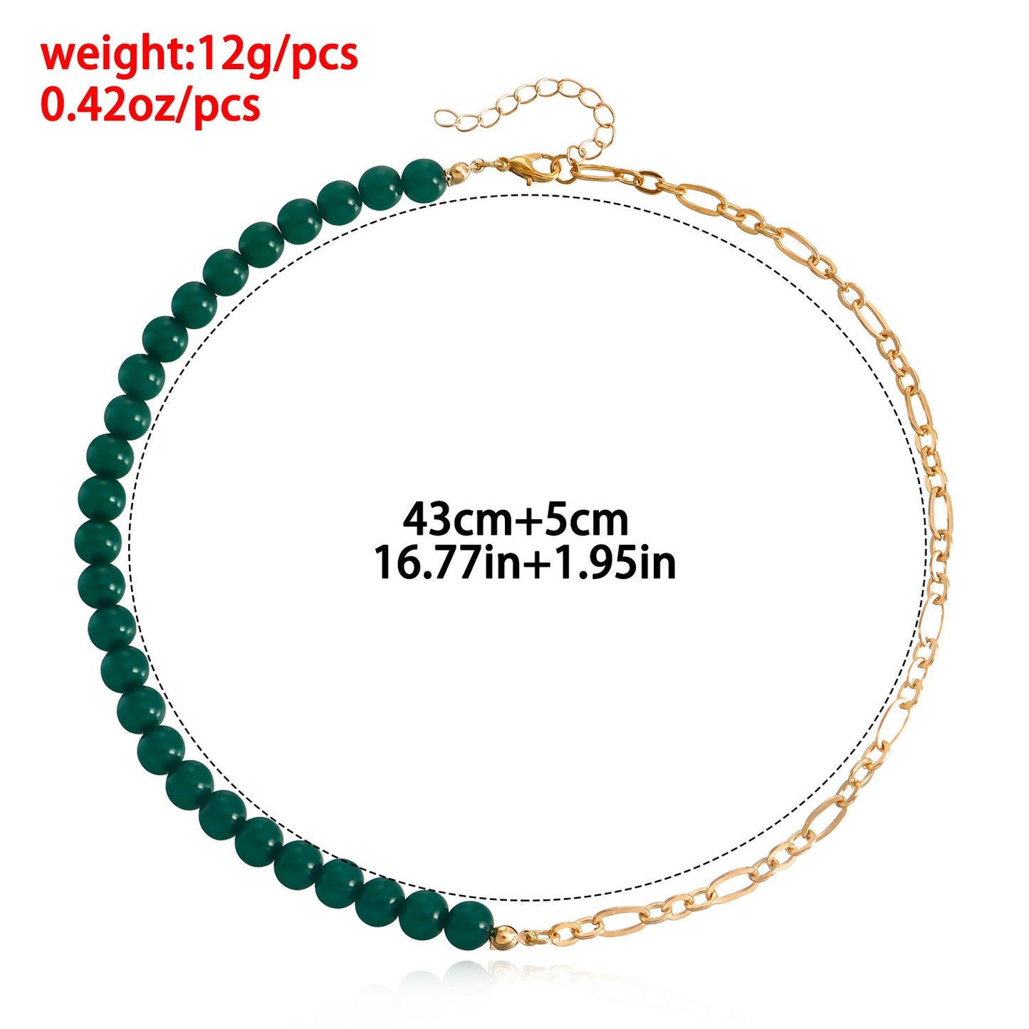 Jewelry simple stitching half round green agate beaded necklace female creative trend personality necklace