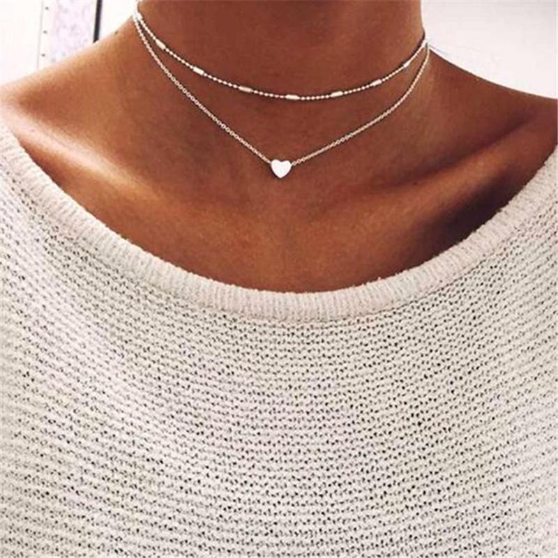 Multi-layer peach heart necklace love collarbone chain necklace jewelry models