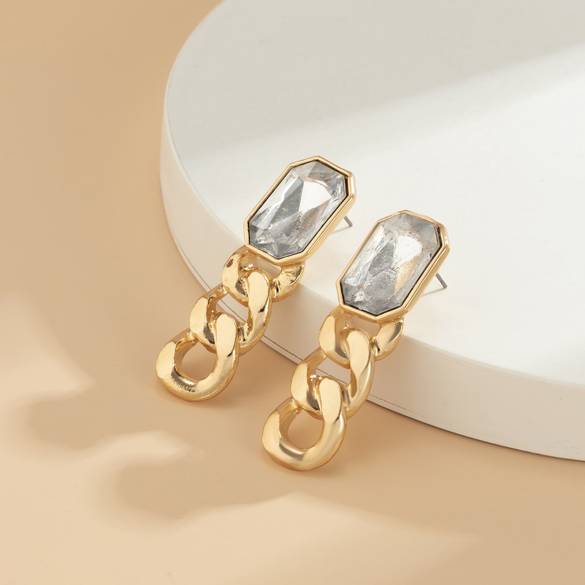 Jewelry temperament simple color imitation gemstone earrings female retro personality metal chain earrings