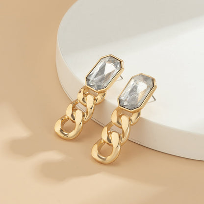 Jewelry temperament simple color imitation gemstone earrings female retro personality metal chain earrings