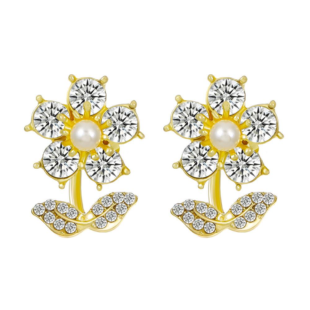 ins crystal flower earrings light luxury niche design micro-inlaid zircon earrings sweet and fresh petal earrings