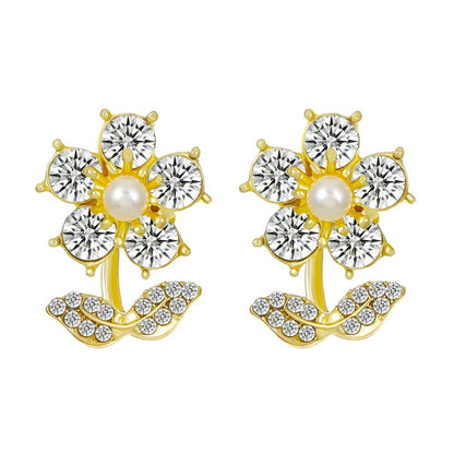 ins crystal flower earrings light luxury niche design micro-inlaid zircon earrings sweet and fresh petal earrings