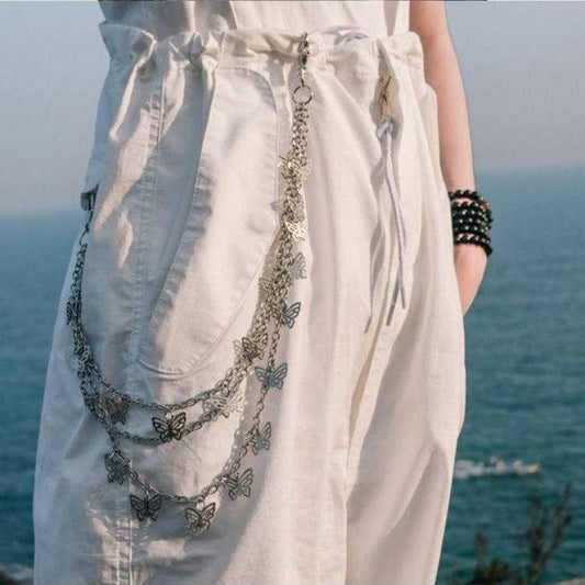 Butterfly pants chain girl jeans with multi-layer necklace chain bouncing disco cool girl necklace