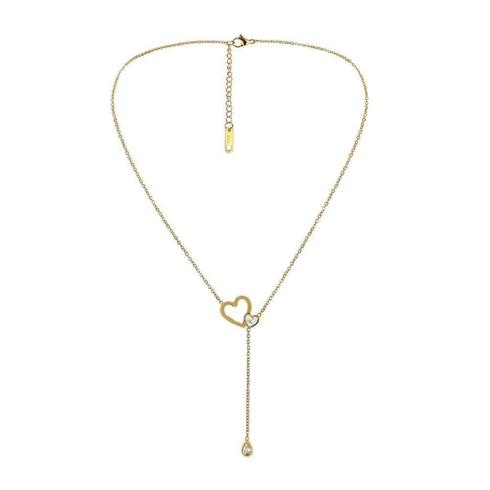 ins personalized fashion stainless steel single-layer simple double love shell adjustable necklace titanium steel small fresh pendant