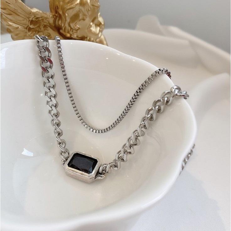 Multilayer Frosty Geometric Square Necklace Female Fashion Net Red Clavicle Chain Retro Hip Hop Pendant Necklace Jewelry