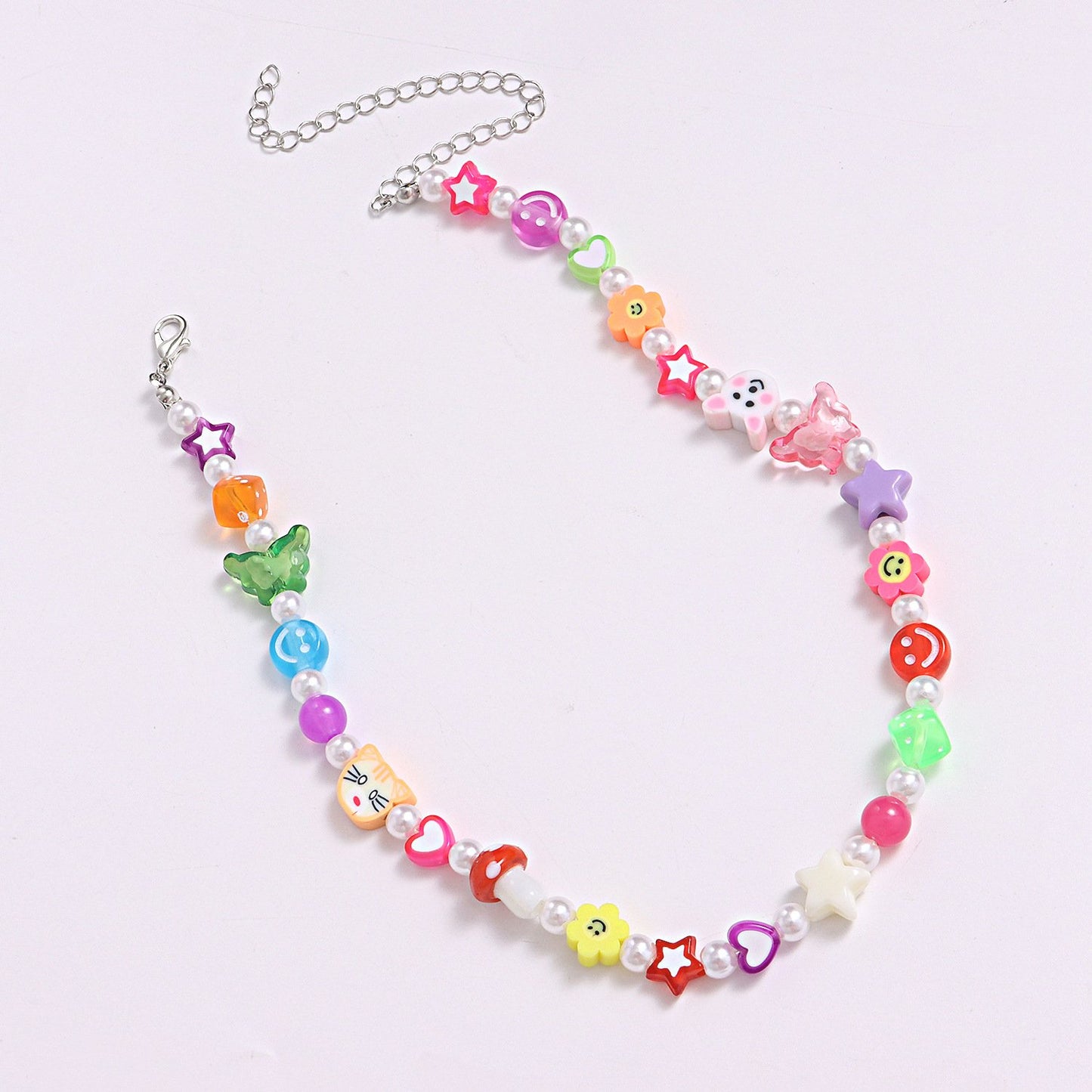 Jewelry flower smiley acrylic five-pointed star necklace female soft pottery animal head pearl necklace