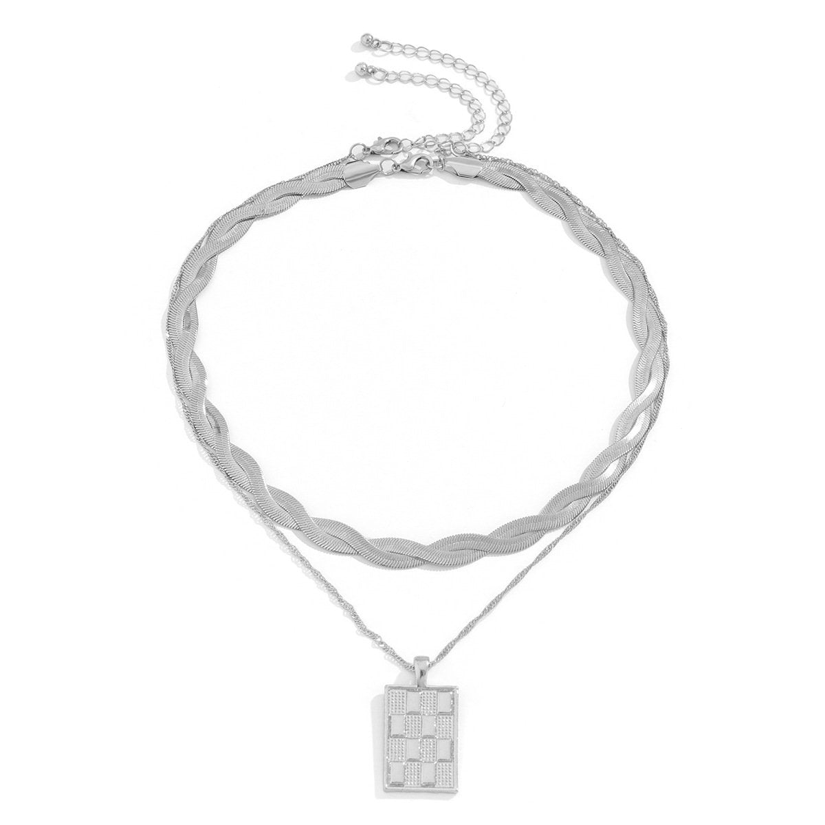 Jewelry Hip Hop Retro Snake Bone Chain Necklace Female Cold Checkerboard Metal Tag Necklace
