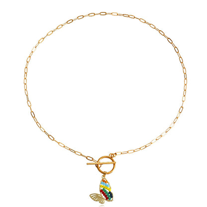 Jewelry Colorful Butterfly Pendant Necklace Sweater Chain Women's Versatile Fashion Advanced Design Sense Necklace