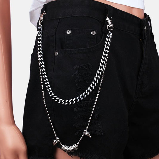 Hip-hop punk fashion metal waist chain personality popular double-layer jeans chain ins