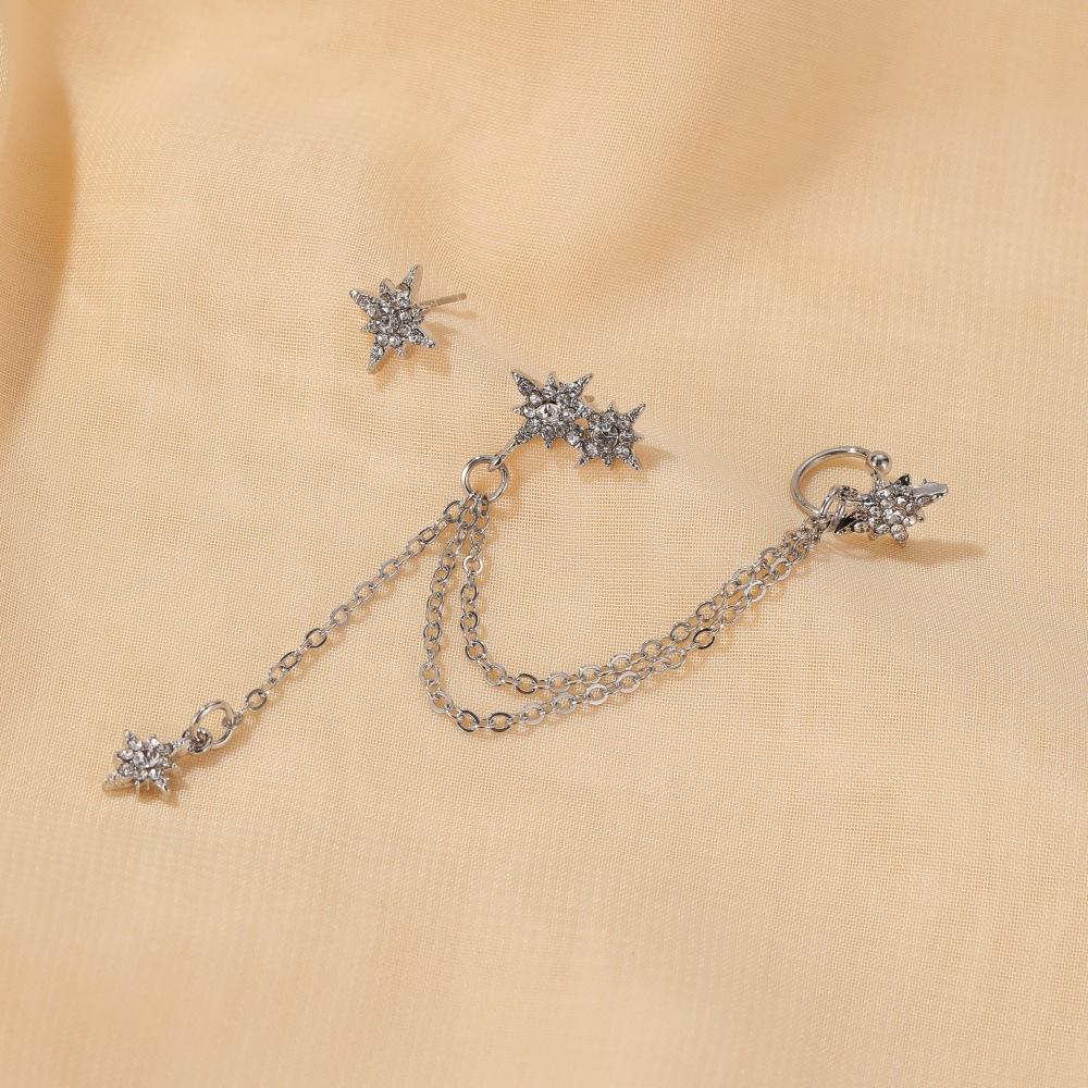 Personalized octagonal star earrings cool and handsome single tassel ear clip earrings integrated earrings