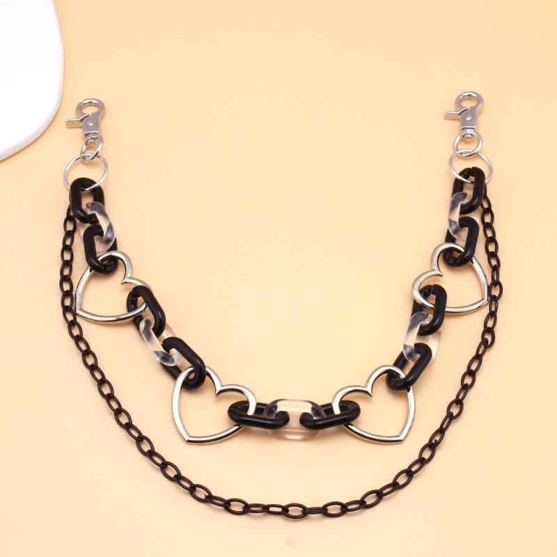 Jewelry Double Hollow Peach Heart Waist Chain Ornament Punk Hip Hop Exaggerated Black Acrylic Pants Chain