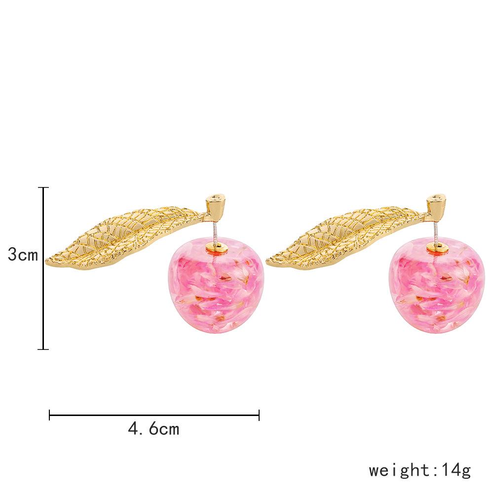 Dongdaemun Pink Cherry Girl Earrings Simple Fashion Wine Red Cherry Retro Temperament Earrings