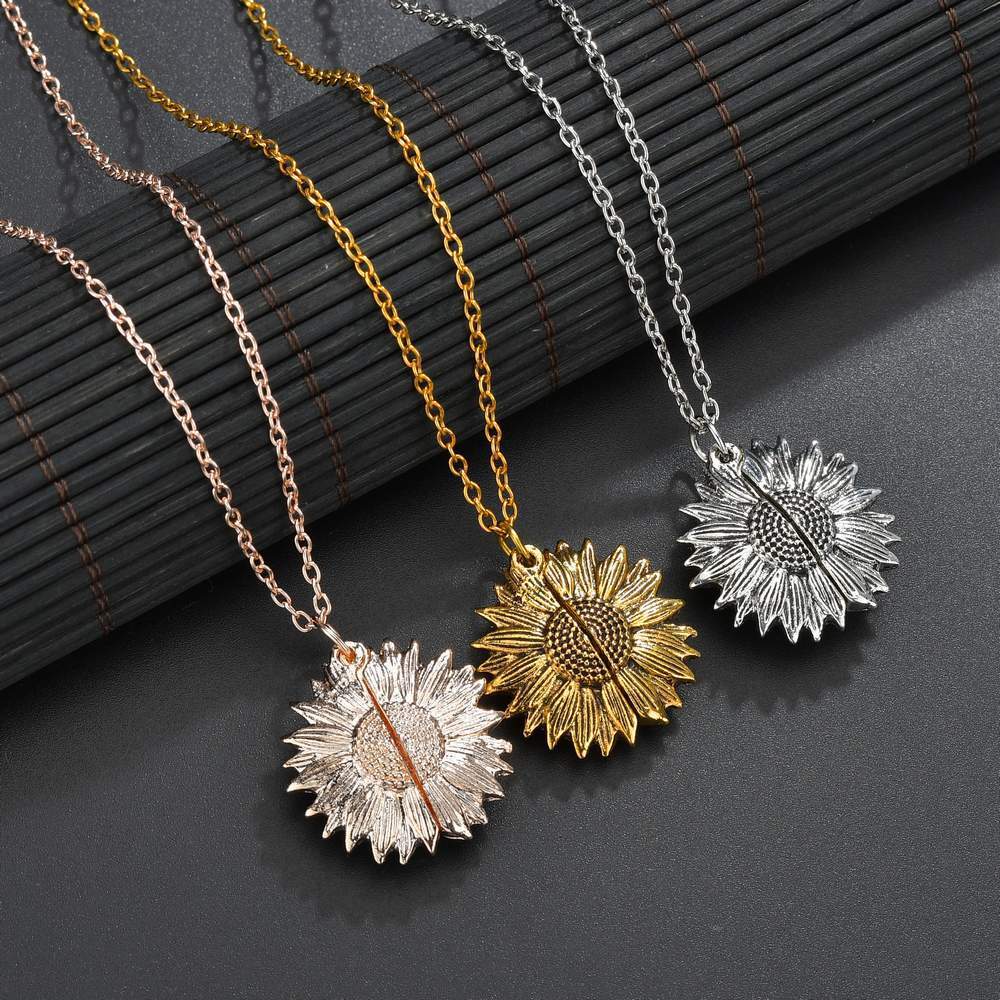 Popular necklace women's sunflower double lettering necklace alloy flower short collarbone