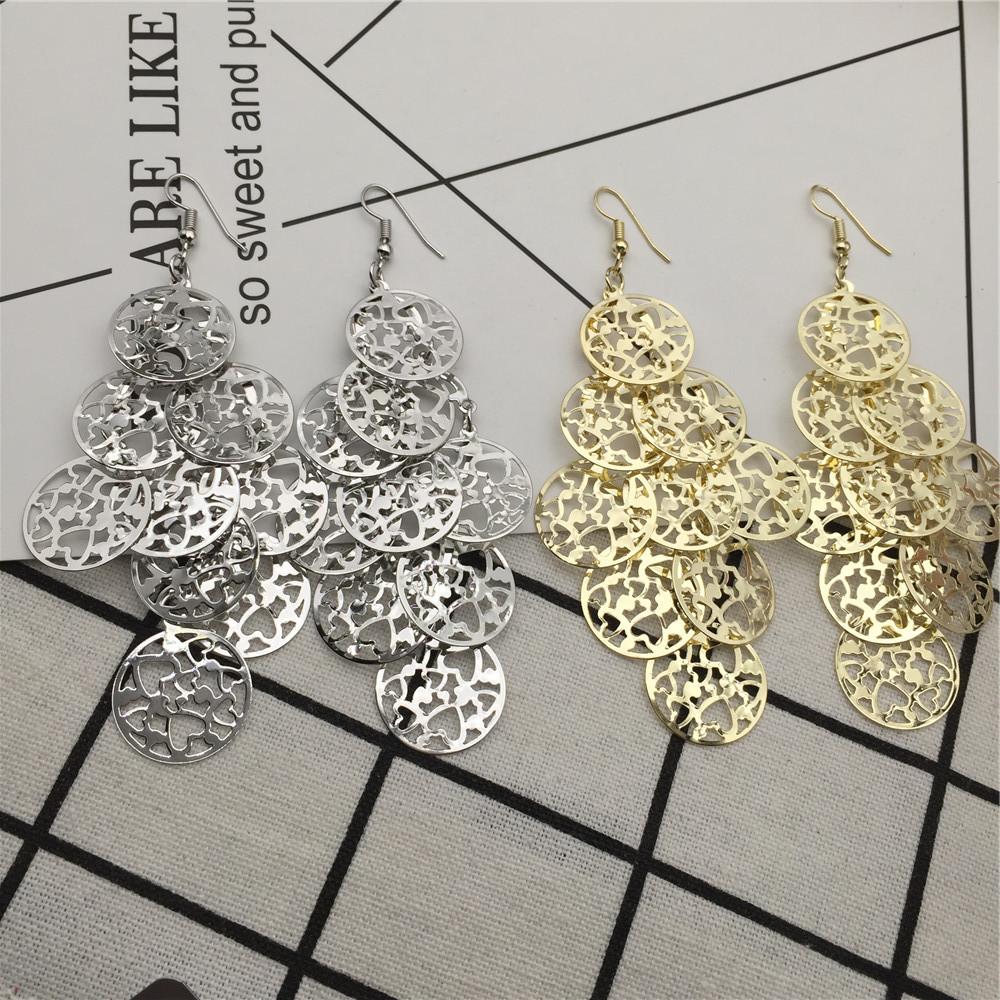 Hollow out love disc multi-layer ladies long earrings versatile earrings