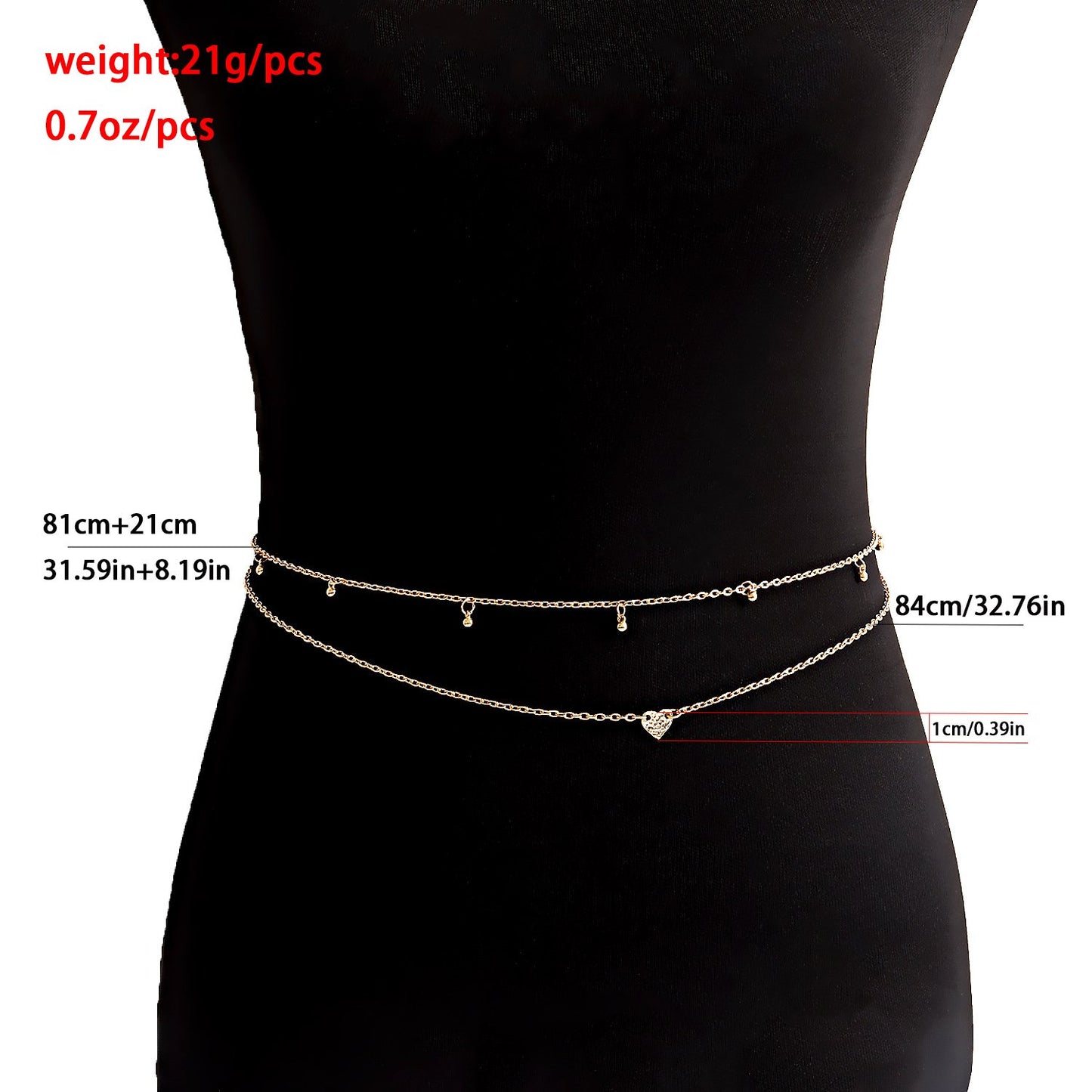 Jewelry double-layer alloy bead love pendant waist chain female hot girl decoration waistchain