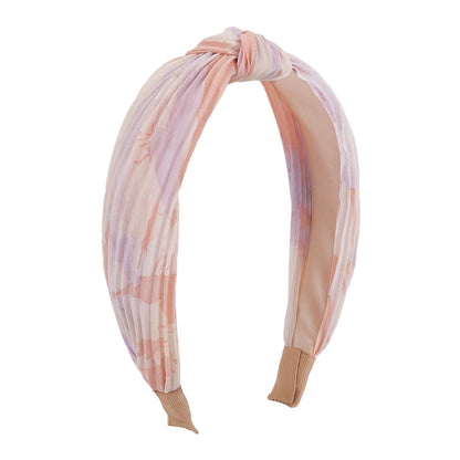 F4562 Literary retro tie-dye press pleated headband French fabric knotted sweet color contrast geometric headband female