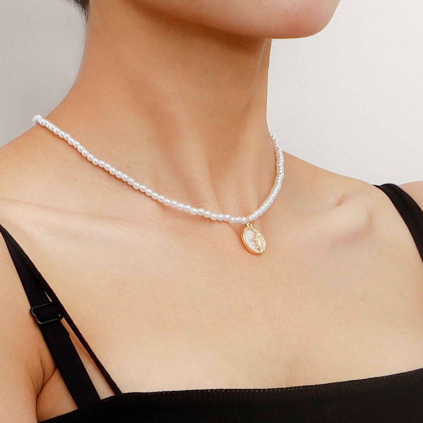 Jewelry Personality Semicircle Sun Small Pearl Necklace Sweater Chain Female Niche Advanced Design Sense Necklace