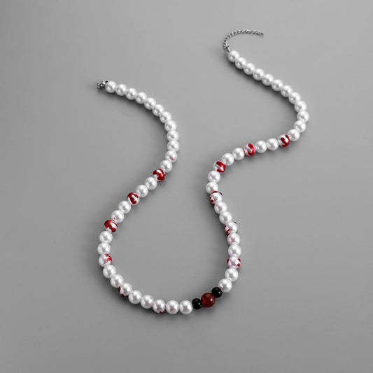 Trendy Men's Creative Pearl Drip Blood Halloween Necklace Personality Fashion Cool Temperament Necklace
