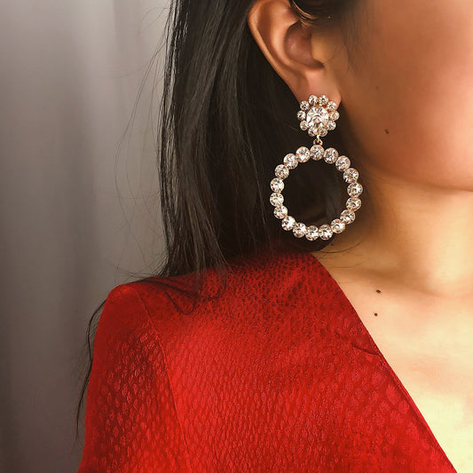 Geometric Circle Hollow Earrings Female Baroque Pearl Simple Diamond Pendant Earrings