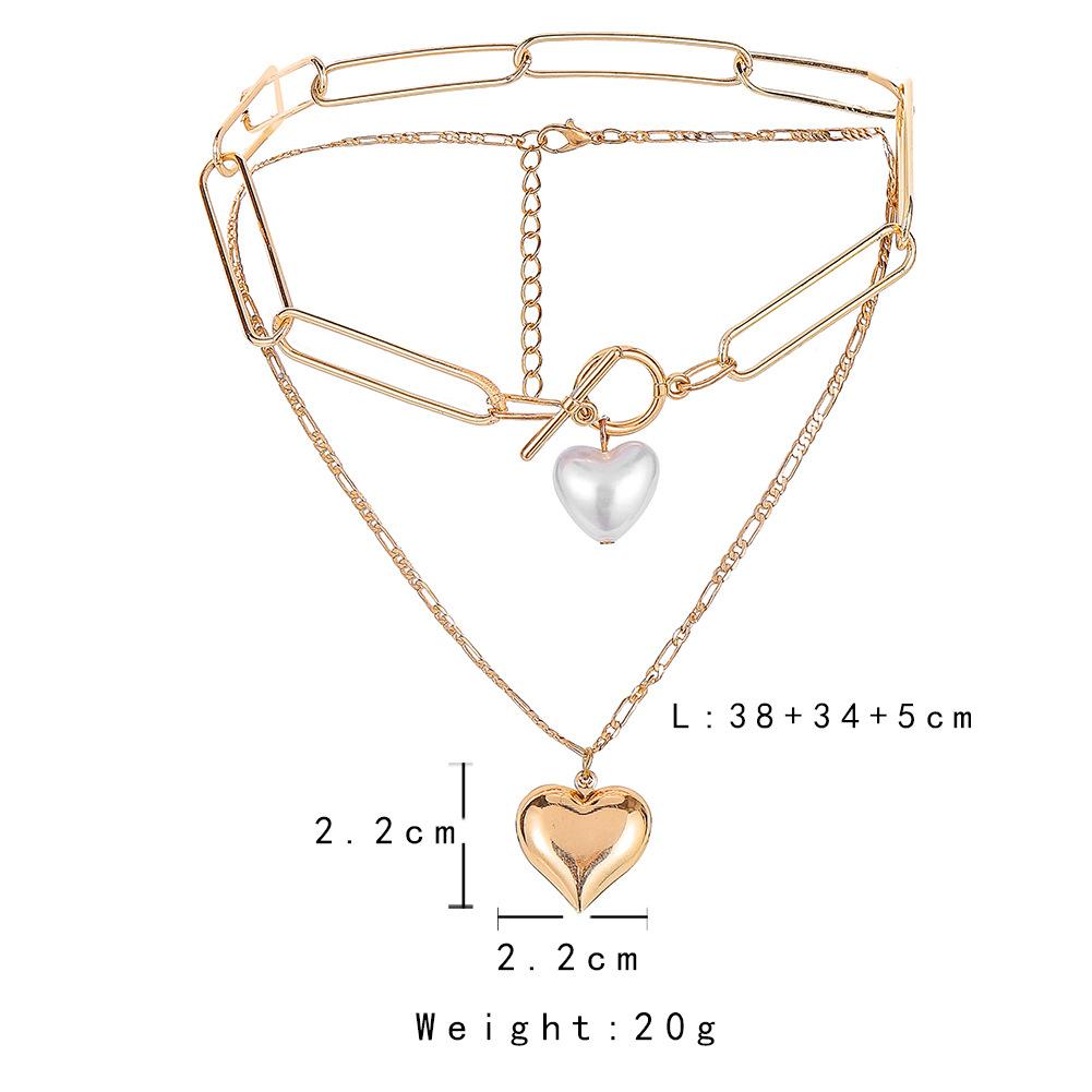 Trendy Double Love Pearl Necklace Simple Temperament Cold Peach Heart Pendant Necklace Clavicle Chain