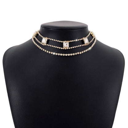 N1629 Multi-Layered Rhinestone Claw Chain Necklace Personality Trendy Small Luxurious Geometric Retro Necklace