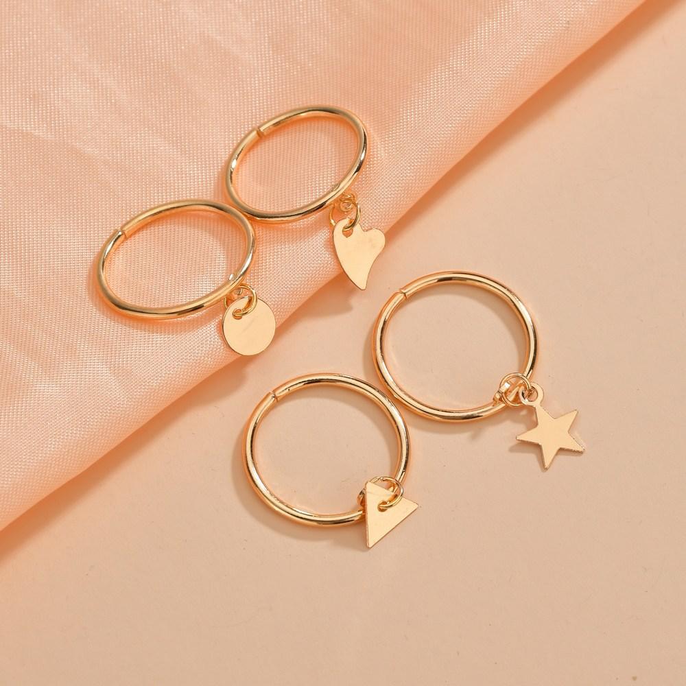 Iron Star Peach Heart Round Triangle Pendant Ring Fashion Simple 4-piece Ring Accessories