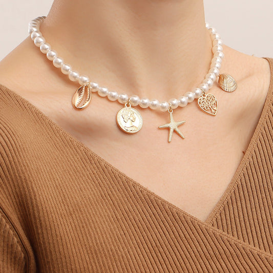 Jewelry Ocean Imitation Pearl Necklace Starfish Pendant Necklace Female Ins High Sense Versatile Necklace