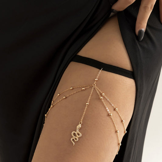 Jewelry Metal Snake Pendant Tassel Thigh Chain Sexy Stretch Double Layer Ball Chain Body Chain