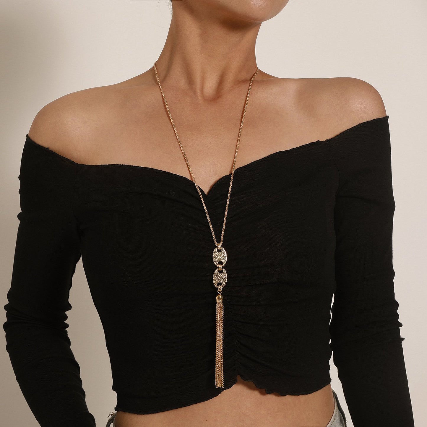 Jewelry Pig Nose Long Tassel Pendant Necklace Female Fashion Simple Chain Necklace Sweater Chain