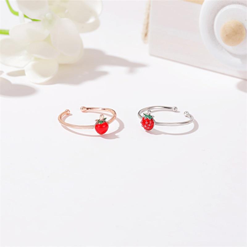 Small fresh vitality girl strawberry open ring sweet Mori knuckle ring simple literary student tail ring