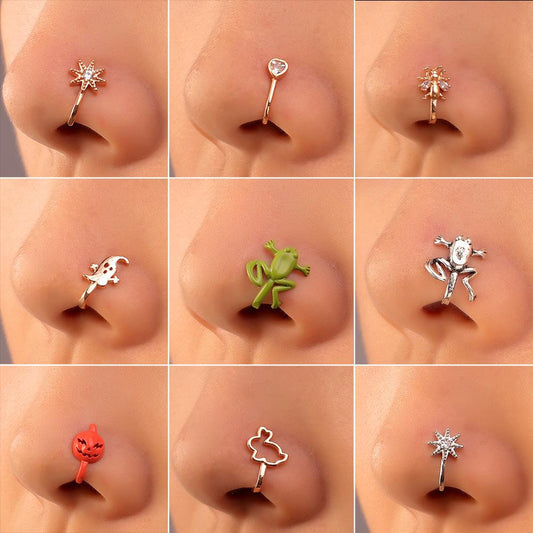 Piercing-free nose clip African retro copper inlaid zircon U-shaped nose stud adjustable piercing jewelry