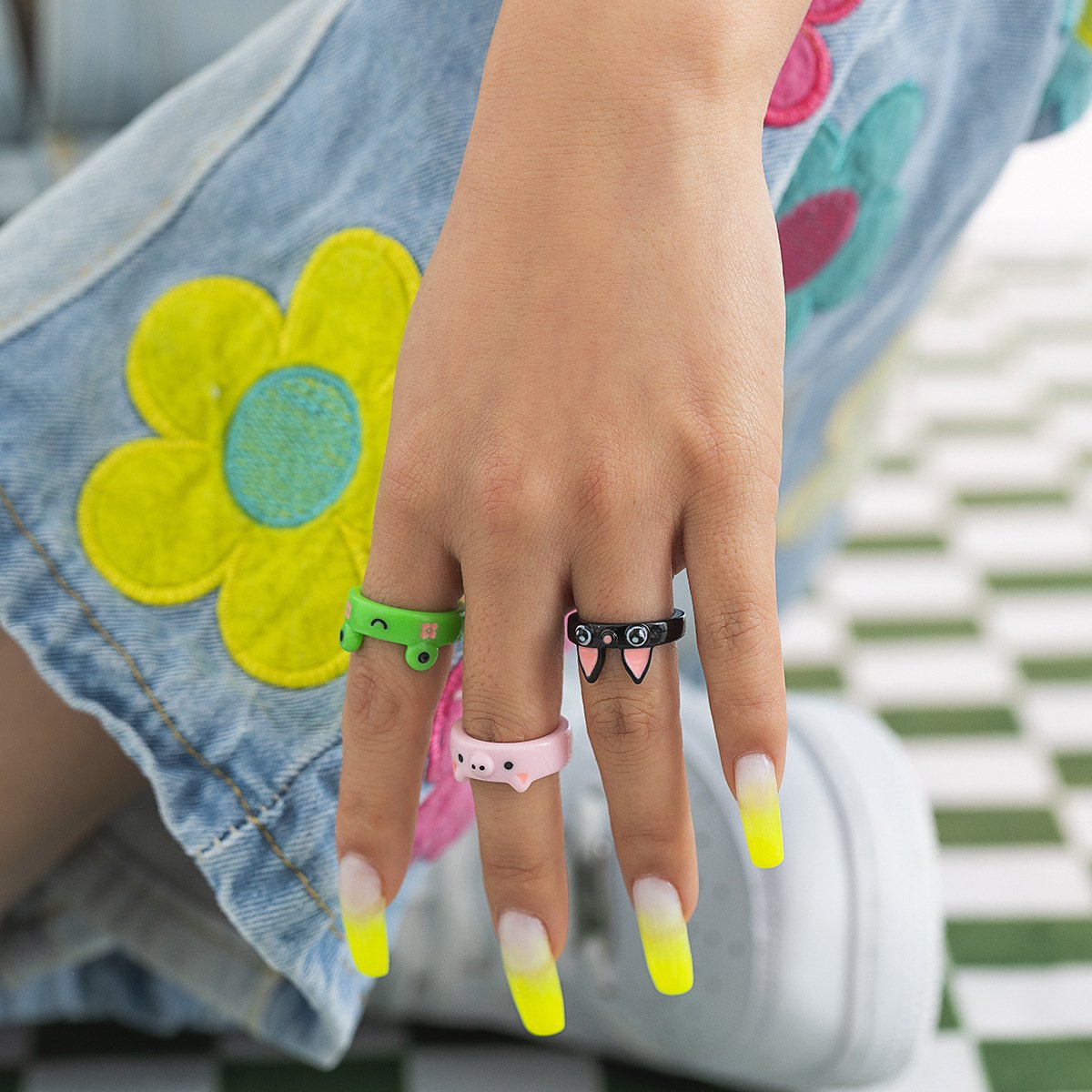 Ornament simple and cute macaron color animal tail ring ring female cold acrylic ring