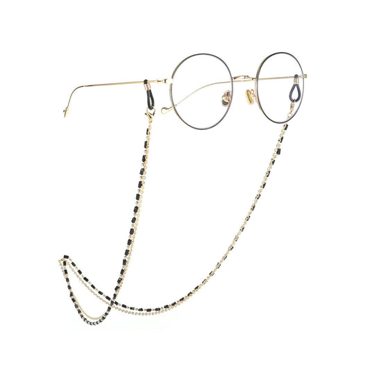 Jewelry Double Layer Acrylic Black Diamond Copper Bead Chain Glasses Chain Fashion Glasses Mask Accessories Female