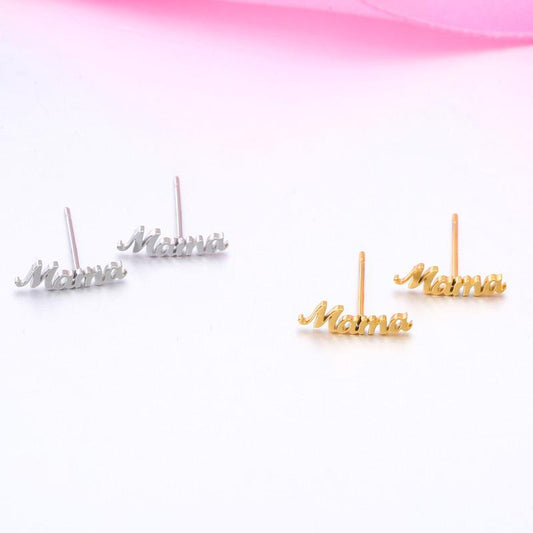Titanium steel simple English letter mama earrings mother's day gift