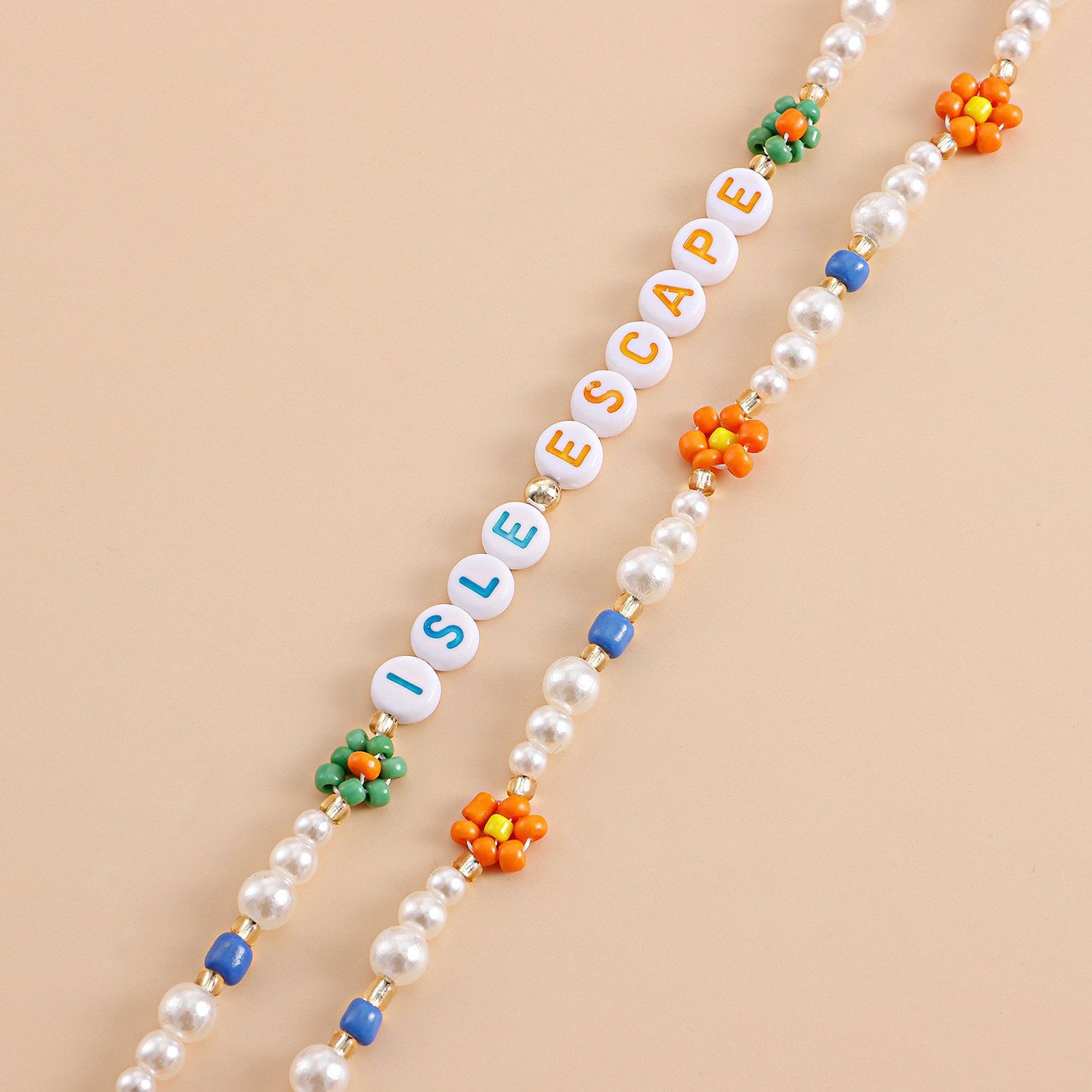 Jewelry creative rice beads weaving color daisy flower letter necklace female pearl light luxury necklace