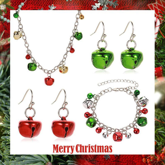 Christmas Necklace Set Jewelry Colorful Bells Necklace Bracelet Earrings Christmas Ornaments