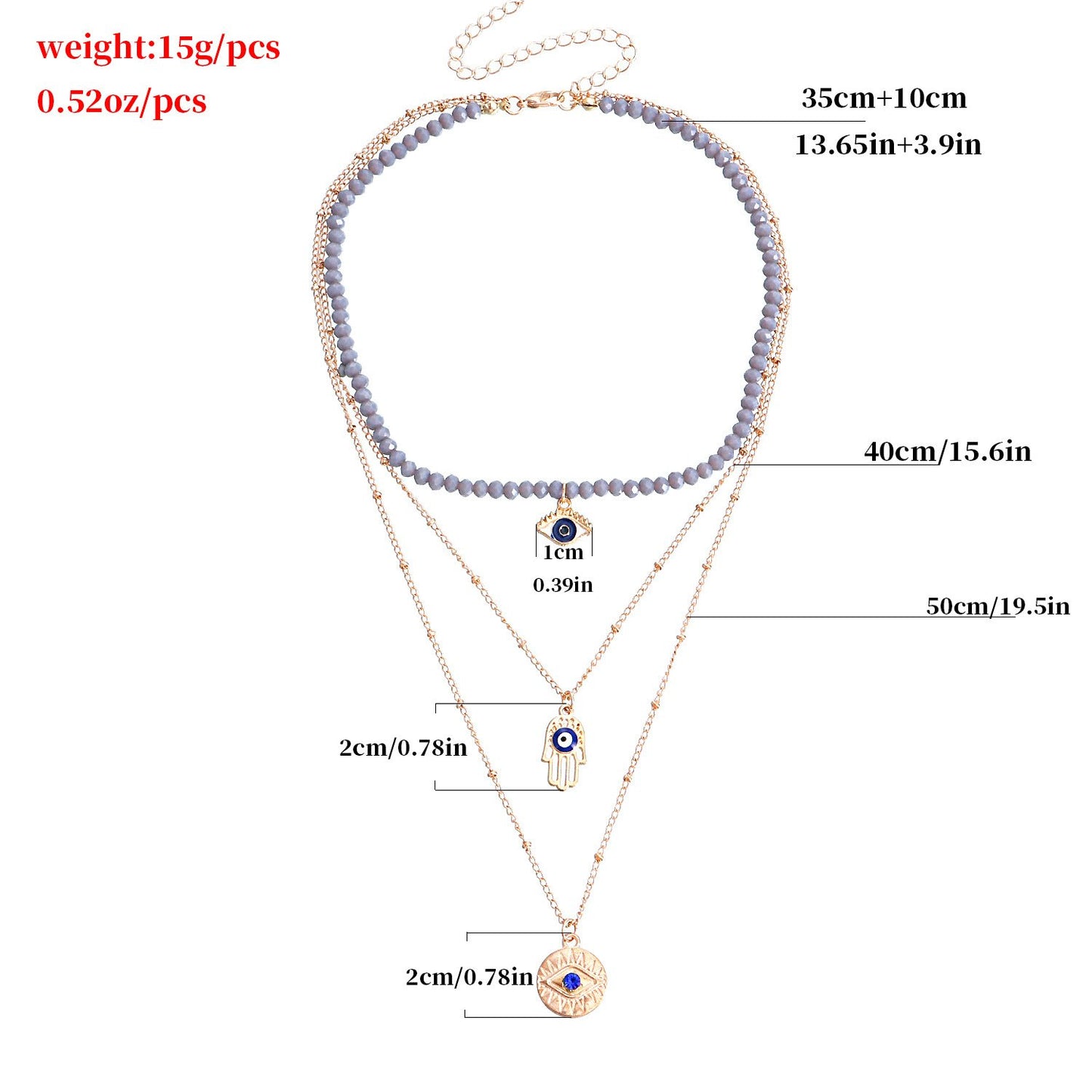 Jewelry trend multi-layer gray rhinestone blue devil's eye pendant necklace female personality necklace