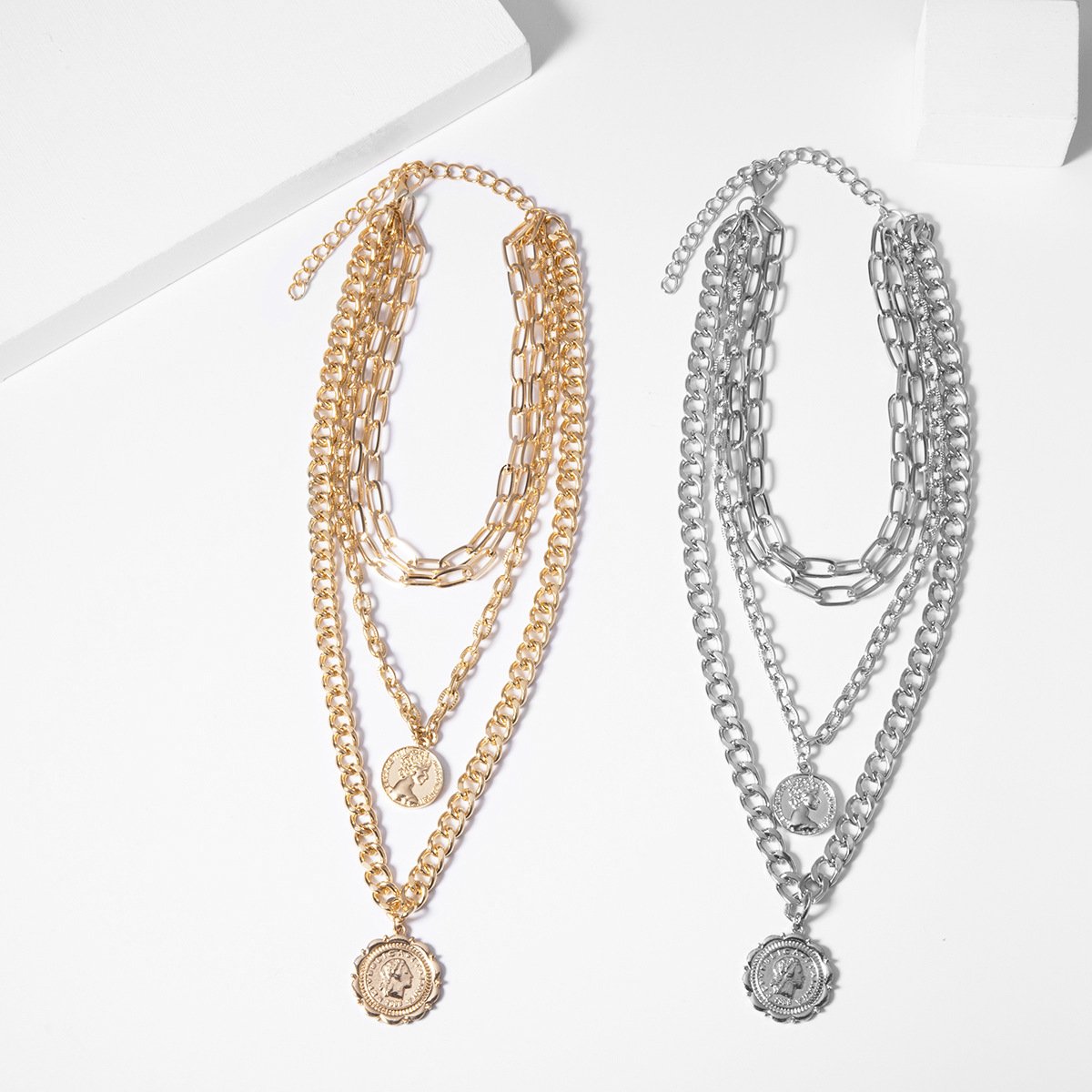 Jewelry Personality Avatar Multi-layer Necklace Sweater Chain Hip Hop Trendy Circle Coin Pendant Necklace