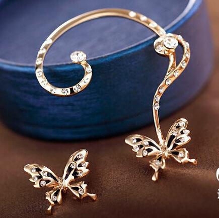 Butterfly earrings exaggerated fashion no pierced ear clip jewelry diamond punk earrings