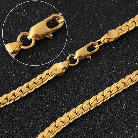 Men's Personality Fashion Gold Necklace Flat Embossed Chain Simple Versatile Items Jewelry
