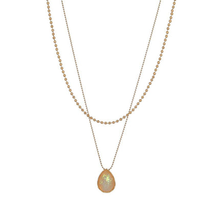 Retro Ins Water Drop Imitation Opal Pendant Necklace Fashion Double Layer Necklace Accessories