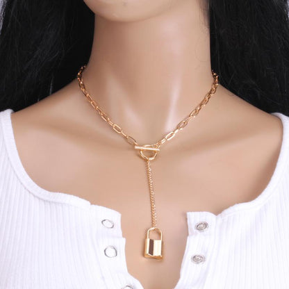 Jewelry Personality Punk Geometric Necklace Simple Padlock Pendant Necklace