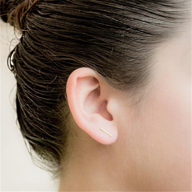 Explosive style simple fashion round rod-shaped nail earrings popular all-match electroplating three-color