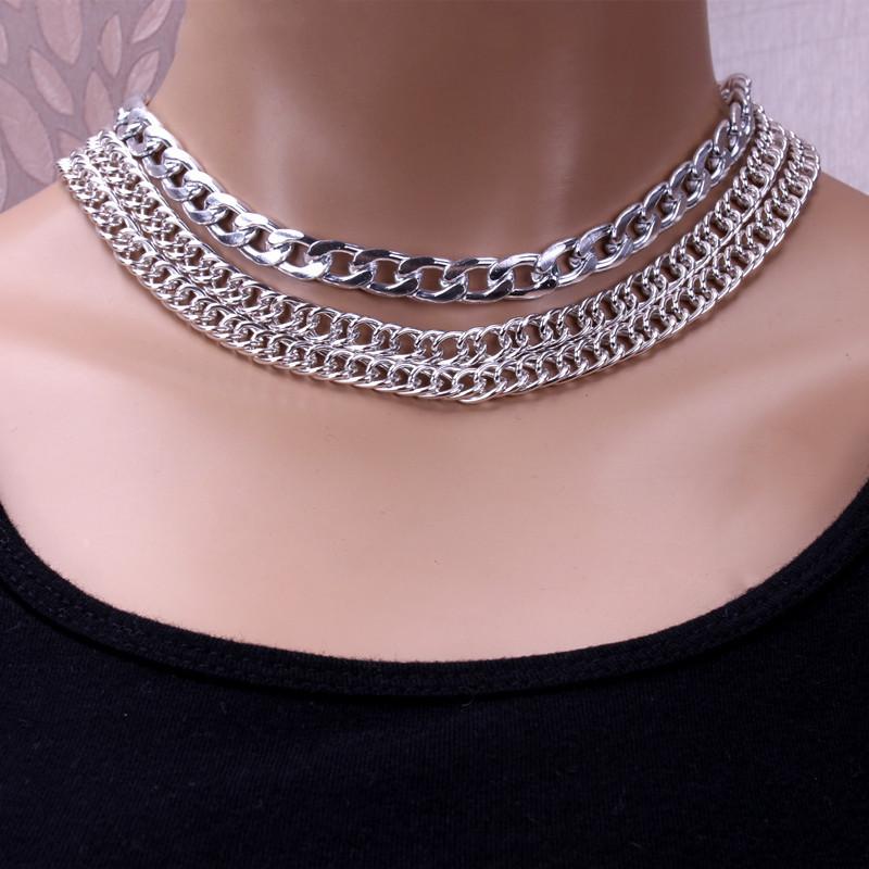 Jewelry Geometric Double Layer Business Chain Necklace Multilayer Retro Punk Metal Thick Chain Necklace