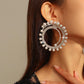 E1263 Jewelry Personality Diamond Round Earrings Exaggerated Night Light Luxury Imitation Pearl Earrings Women