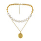 Fashion stainless steel double-layer Roman astrolabe necklace titanium steel pearl collarbone chain cold jewelry for women
